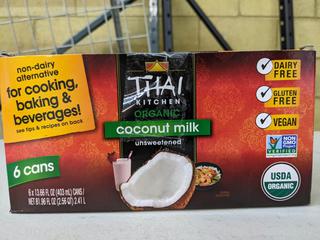Thai Kitchen Organic Coconut Milk, Unsweetened, 13.66 fl oz, 5/6-count -***MISSING ONE*** (New - Open Box)