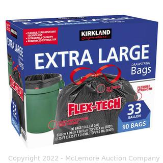 Kirkland Signature Flex-Tech 33-Gallon Trash Bag, 90-count-MIGHT BE MISSING A FEW (New - Open Box)