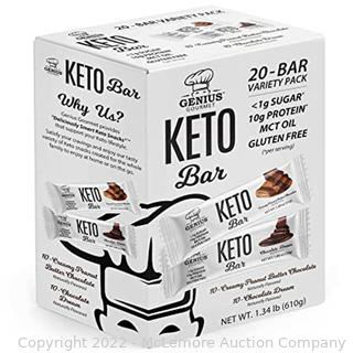 Genius Gourmet Gluten Free Keto Protein Bar, Chocolate Keto Bars, Premium MCTs, Low Carb, Low Sugar (Variety Pack, 13/20 Count - Individually Wrapped)- MIGHT BE MISSING A FEW (New - Open Box)