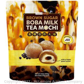 Tropical Fields Boba Milk Tea Mochi, Brown Sugar, 31.8 oz, 60 ct - MISSING A FEW (New - Open Box)