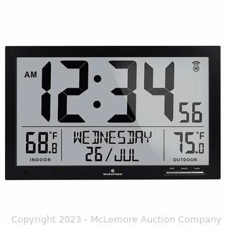 Marathon Atomic Full Calendar Clock with Indoor / Outdoor Temperature - High Def Display, English, Spanish and French - 14.6 x 1.2 x 9.1” -  - $79 - see link (New)