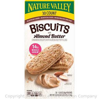 Nature Valley Biscuits with Almond Butter, 1.35 oz, 30 ct  (New - Open Box)