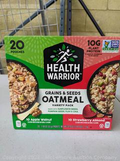 Quaker Health Warrior Grains & Seeds Oatmeal, 2 Flavor Variety Pack, 1.94 Oz Pouches, 10 pack of each (New - Open Box)