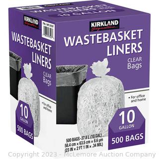 Kirkland Signature 10-Gallon Wastebasket Liner, Clear, 500-count-  (New - Open Box)