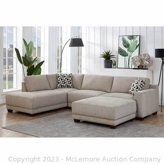 Brand New in Box - Raylin Modular Fabric 3 Piece Fabric Sectional with Ottoman - Tan - Solid Wood Legs with Espresso Finish - Sinuous Spring Suspension - NEW IN BOX - $1999 at Costco - SEE LINK (New)