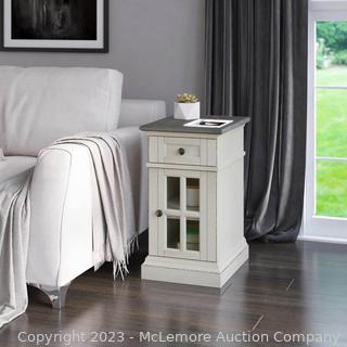 Brand New in box - Tresanti Chairside Table With Power - Modern Farmhouse Design -14 in. x 17.63 in. x 25 in. -  Interchangeable Cabinet Door Panels - Integrated Power with 2 AC and 2 USB Power Ports - $149 - SEE LINK (New)