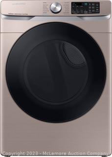 ( Pairs with lot 1) - Brand New Sealed - has dings on 1 side through plastic - see pix - Still brand new - would not be visible when put in - Samsung - 7.5 cu. ft. Smart Electric Dryer with Steam Sanitize+ - Champagne - Stackable - mfg # DVE45B6300C - $1034 at Best Buy - SEE LINK - This auction is for the Dryer only -  (New)