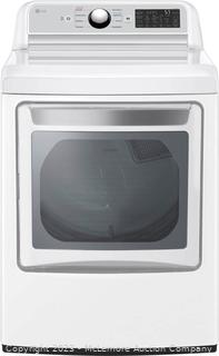 Powers On - Signs of light use - Appears good except for slight denting on side and scuffs on side - SEE PIX - SELLING AS-IS because did not run a cycle - - LG - 7.3 Cu. Ft. Smart Electric Dryer with EasyLoad Door - White - mfg # DLE7400WE - $799 at Best Buy (See Description)