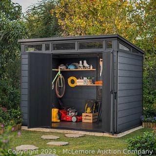 Brand New in Box - Keter Cortina 9x7 Modern Shed Extremely Durable And Strong Double Wall Construction, Steel Reinforced walls and Roof, Drillable for Shelves - $1799 - SEE LINK (New)