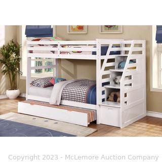 New in box  -  Wood Twin/Twin Staircase Bunk Bed with Trundle/Storage Steps in White - $1026 at Walmart - SEE LINK (New)