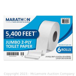 Marathon Jumbo Roll Bath Tissue, 2-Ply, 900 ft Rolls, 6 Rolls (New)