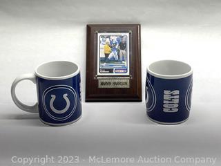 Marvin Harrison 2003 Topps Total Framed Card & Plaque & Two Indianapolis Colts Mugs