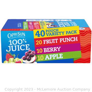 Capri Sun 100% Juice Fruit Punch, Berry & Apple Naturally Flavored Juice Variety Pack, 40 ct Box, 6 fl oz Pouches - 1 box crushed (New - Open Box)