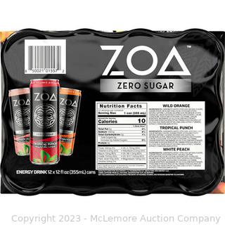ZOA Zero Sugar Energy Drink, Variety Pack, 12 fl oz, 11/12 count - Missing 1 (See Description)