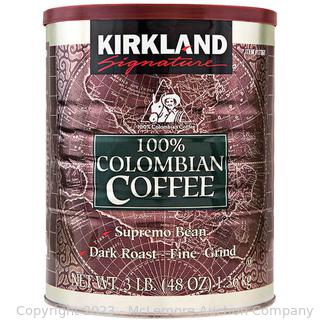 Kirkland Signature 100% Colombian Coffee, Dark Roast, 3 lbs - Missing lid (See Description)