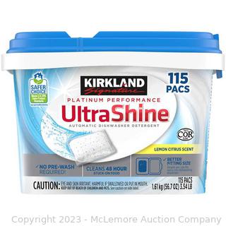 Kirkland Signature Platinum Performance UltraShine Dishwasher Detergent Pacs, 115-count - Missing few (See Description)