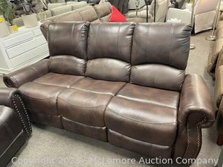 New Store Display - SEE PIX - Leather Dual Reclining Sofa- Can not find info - SEE PIX (New - Open Box)