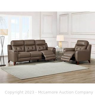 New Store Display - ( Please note - MINOR scuff on right side of sofa - SEE PIC) Malibu 2-piece Leather Power Reclining Set with Power Headrests – Sofa and Recliner -Truffle Brown - Top Grain Leather -Sofa: 88” L x 38” W x 40.5 - Chair:  41” L x 38” W x 40.5” H -Built-in USB and USB-C Charging Ports on Each Control panel - Zero-Gravity Reclining -  $4299 at Costco - SEE LINK (New)