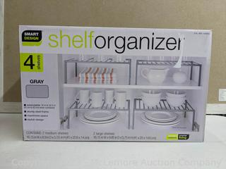 Smart Design Shelf Organizer - 4 Extendable Piece Set - Grey - Contains 2 Medium and Large Shelfs (New)