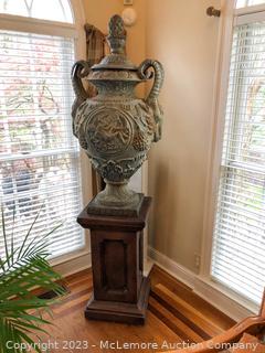 Large Cast Iron Ornamental Urn with Pedestal