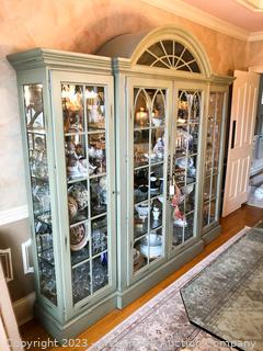 Large Wooden 4-Door Lighted Display Cabinet with Glass Shelves (Contents Not Included)