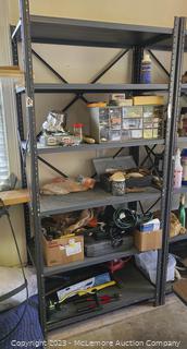 Metal Shelving Unit with Contents of Hardware, Tools, and Misc.
