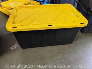 Plastic Storage Bin with Lid, 27 Gallon, Black and Yellow - Dimensions: 30.5"L x 20.125"W x 14.25"H - Construction grade, outstanding durability - See Link! -  (New)