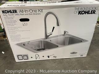 New in box - Kohler Stainless Steel Sink and Faucet Package - mfg # K-R75791-2PC-NA - Includes Malleco Pull-down Faucet, 18-gauge stainless steel sink, soap dispenser - NEW - $339 - SEE LINK (New)
