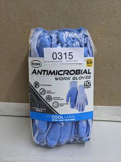 BOSS ANTIMICROBIAL WORK GLOVES - 10 PAIRS- SIZE: S/M - out of retail packaging  (New)