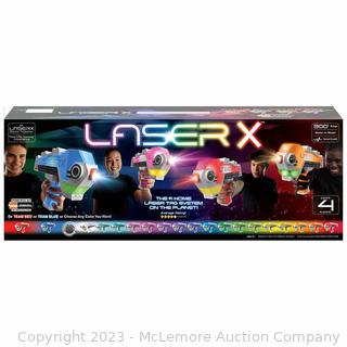 New in box - Laser X Revolution Blaster-to-Blaster 4-pack - 4 Player Laser X Revolution Blasters - Blaster-to-Blaster Play, No Vest Required – The Receiver is in the Blaster - Blasts up to 300 Feet Away - $40 - SEE LINK (New)