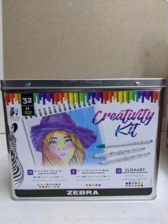 Zebra 32-Piece Creativity Kit with Mildliner, Brush and Clickart Markers - See photo for dent (New - Damaged Box)