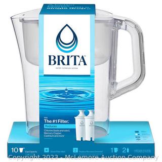 Brita Champlain Water Filter Pitcher, 10 Cup with 2 Filters - Handle partly detached - See photo (See Description)