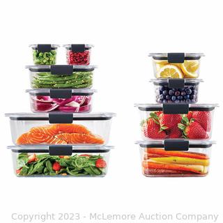 Rubbermaid Brilliance 20-piece Plastic Food Storage Set-Airtight and Leak Proof Seal - Microwave, Freezer, and Dishwasher Safe - SEE LINK - One lid cracked - See photo (See Description)