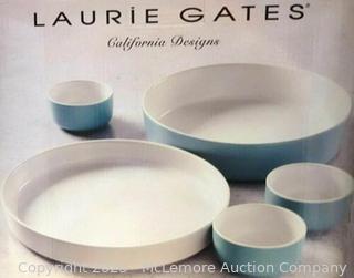 Out of box - Laurie Gates California Designs Serve Set 4/5 Pieces White Light Blue - Missing White Serve Tray (See Description)