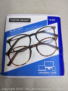 MENS-Design Optics by Foster Grant Eric Blue Light Reading Glasses, 2-pack -LENS POWER +2.50 (New - Open Box)
