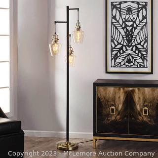 New in box - Basia 3-Light Floor Lamp - 3 LED Edison Bulbs - 4-way Column Switch - 17.5” L x 11” W x 72” H - $99 - SEE LILNK (New)
