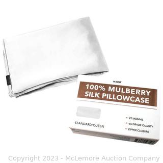 NEW - NIGHT 100% Mulberry Silk Pillowcase - White - Size: Queen (New - Open Box)