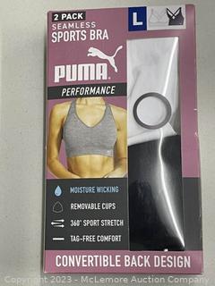 NEW - Women's - PUMA Sports Bra, 2-pack - Black/White- Size: Small (New - Open Box)