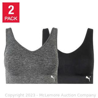 Puma Women's 2 Pack Seamless Sports Bra Removable Cups Convertible Back Design-BLACK/GRAY- SIZE:MEDIUM (New - Open Box)
