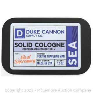 Brand New - DUKE CANNON Solid Cologne, Sea, Naval Supremacy, 1.5-oz. hese concentrated cologne balms melt at your fingertips for precision scent application. Traveling tin is perfect for leather briefcases, gym bags, or desk drawers -- $19.99 - SEE LINK (New)