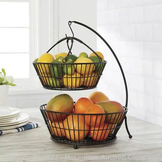 Gourmet Basics 2-Tier Metal Fruit Basket - Space-Saving Storage -Removable Baskets - Made of Iron - Versatile/Collapsible (New - Open Box)