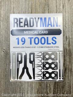Brtand New - Readyman MEDICAL CARD - Fits in wallet like Credit Card -  Includes (2) tweezers, (2) serrated blades, (6) safety pins, (2) 90¡ needles, (3) bandage clasps, (2) needles, (1) file, and (1) tick fork/nail scraper  - $15 - SEE LINK (New)