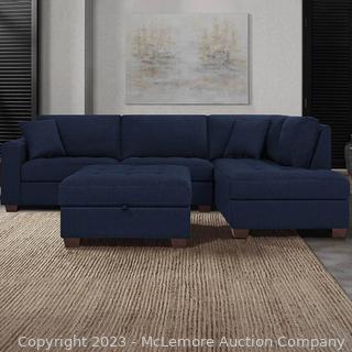 Brand New in box - Thomasville Miles Fabric Sectional with Storage Ottoman - Dark Blue - 81.5 in. x 121 in. x 35 in. - 5 person - Includes: 1LAF Arm Loveseat, 1 RAF Open End Stationary Chaise, 1 Storage Ottoman - $1999 - SEE LINK (New)