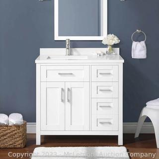 Brand New - OVE Decors Parkway 36" Bath Vanity w/ Quartz Top -36 in. x 21 in. x 34.9 in.-  Quartz countertop - Brushed nickel hardware included - 2 USB ports included - $899  SEE LILNK (New)