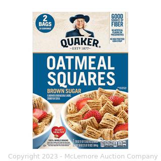 Quaker Oatmeal Squares Cereal, 58 oz (1lb) - 2 bags (New - Open Box)