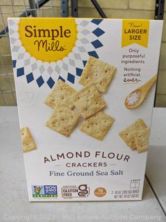 Simple Mills Almond Flour Crackers, Fine Ground Sea Salt, 10 oz bags - 2 Bags (New - Open Box)