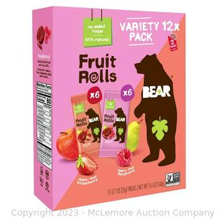 BEAR Fruit Rolls Variety Pack Straw/Rasp 8.4oz, 12 count (New - Open Box)