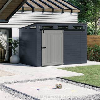 Brand New in box - Suncast Modernist 10ft x 7ft. Sliding Door Storage Shed - Sliding Door System Ideal for Space Saving Storage of Lawn and Garden and Much More - Steel Door Frame and Slide Rail System to Prevent Tampering - $1799 - SEE LINK (New)