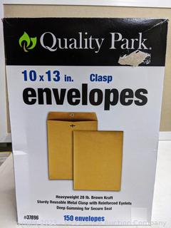 Quality Park Kraft Clasp Envelope, Metal Clasp, 10" x 13", 150 ct (New - Open Box)