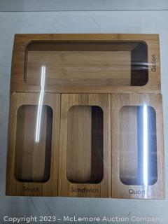 Seville Classics 4-piece Bamboo Zip Storage Bag Holder (New - Open Box)